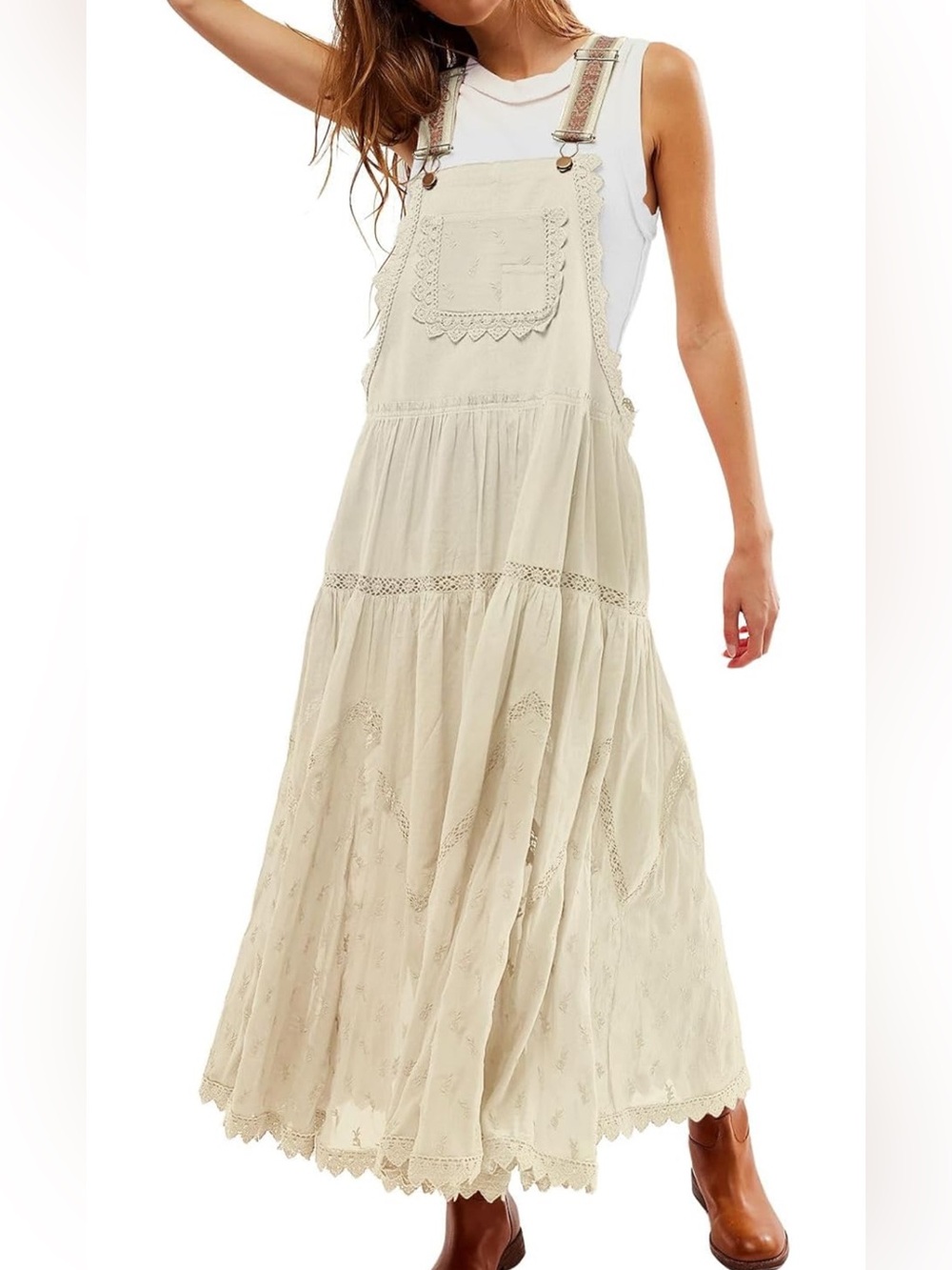 Loveimgs- Apricot- XXL- Lace Embroidered Overall Dress W/ Adjustable Straps - Picture 5 of 6